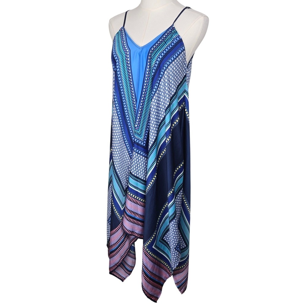 NWT Chloe Moon Boho Maxi Dress Blue Geometric Flowy Resort Vacation S